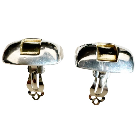 Simon Sebbag 80”s Silver & Vermeil Gold Clip Earrings - Picture 12 of 16